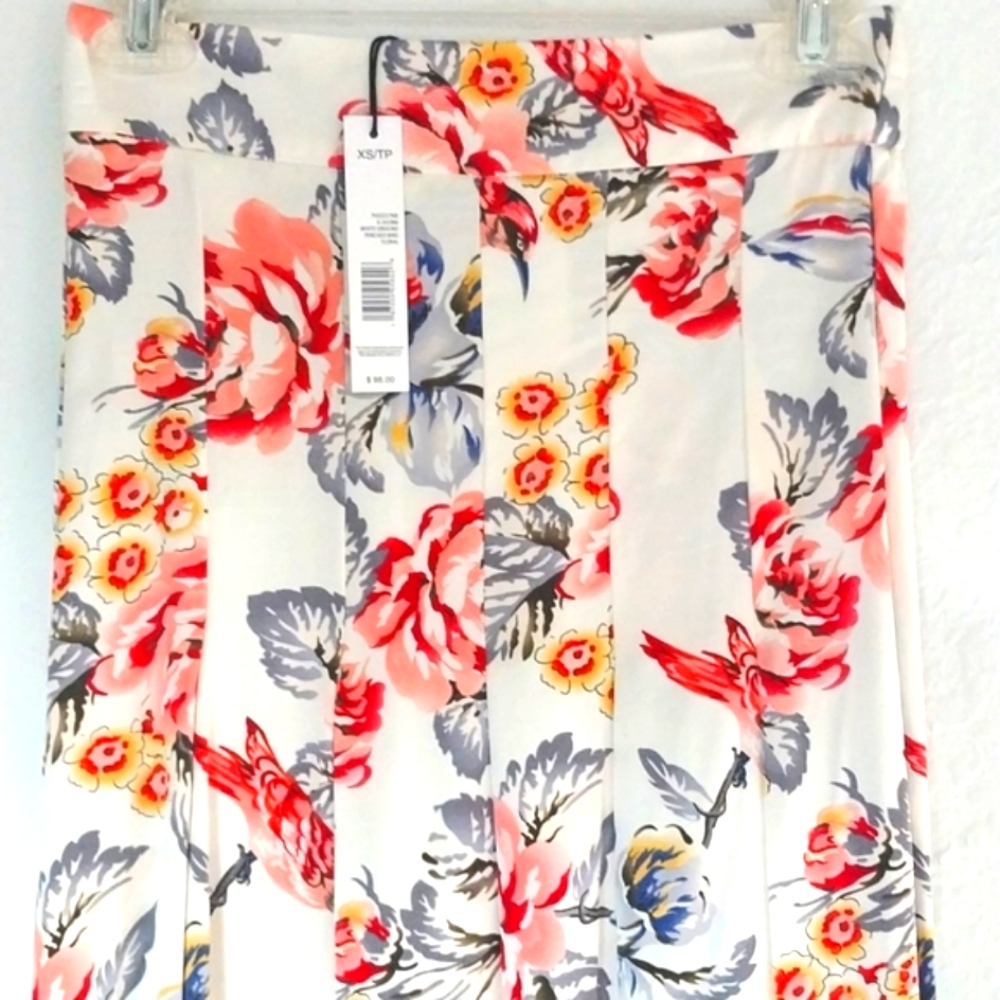 TAHARI Midi Skirt Fairy Grunge Floral Birds  Size XS